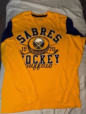 NHL Buffalo Sabres Gold and Navy Long Sleeve Tee